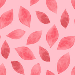 Falling petals seamless pattern. Hand drawn textured rose petals isolated on pink background. Pink flower petals allover print