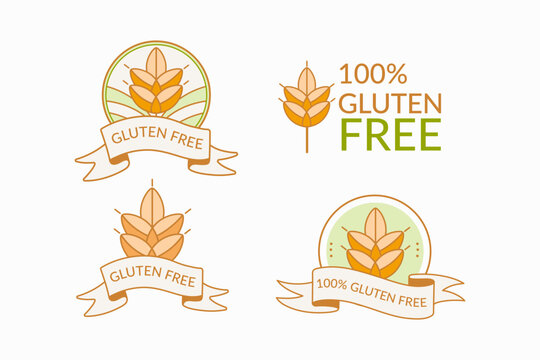 Gluten free icon set with grain or wheat symbol. Food allergy label. Gluten free products. Vector illustration