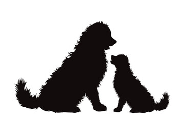 Vector silhouette of couple of dogs on white background.