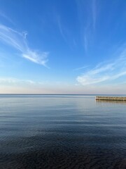 Fototapeta premium Blue seascape, sea view, calm sea coastline