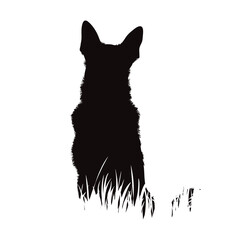 Vector silhouette of dog standing in the grass in park.