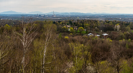 Moravskoslezske Beskydy mountains from Halda Ema hill in Ostrava city in Czech republic