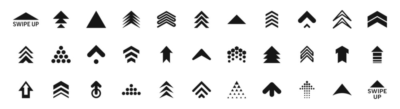 Set of swipe up arrow icons. Graphic vector elements for web, applications, infographics, social media. 