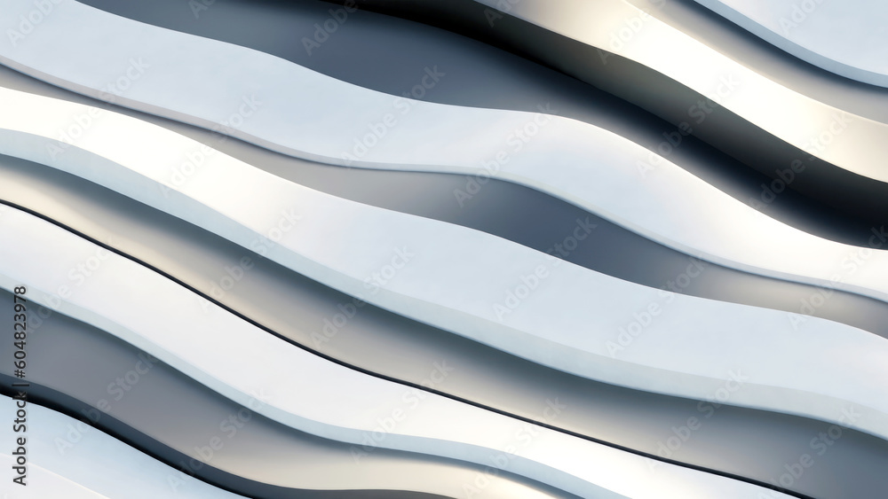 Poster 3d rendering of abstract white and black waves background.