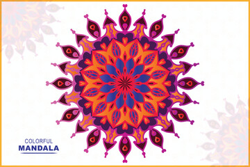 Vector hand drawing floral frame style ethnic mandala with colorful tribal ornament design.