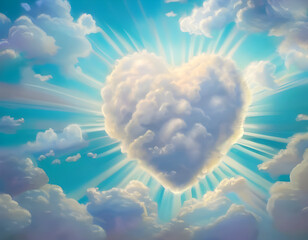 Fototapeta Nuage en forme de cœur dans le ciel bleu, Generative IA obraz