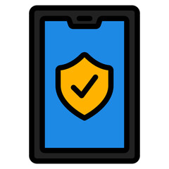 Tablet security icon in filled line style, use for website mobile app presentation