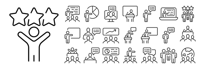 Set of rating icons. Illustrations representing different rating levels and symbols such as stars, thumbs up, hearts, bar graphs, and numerical ratings. Rating systems concept.