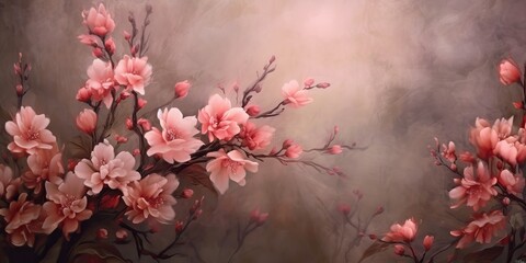 Obraz na płótnie Canvas AI Generated. AI Generative. Beautiful pink flowers oil draw paint on canvas. Romantic love vibe. Graphic Art