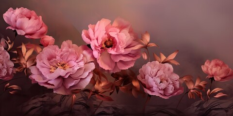 AI Generated. AI Generative.  Beautiful pink flowers oil draw paint on canvas. Romantic love vibe. Graphic Art