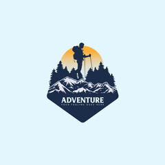 Adventure hiking logo vintage with sunset design vector image