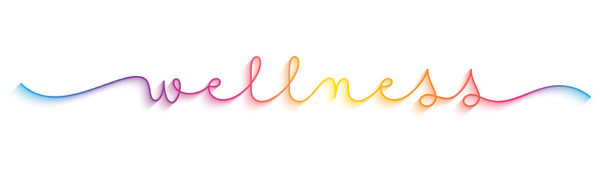 WELLNESS vector monoline calligraphy banner with colorful gradient