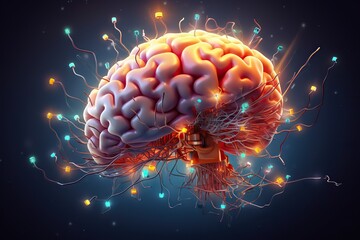 Fototapeta premium AI Generated. AI Generative. AI intelligence artificial brain head mind syntwave style future edication program. Graphic Art Illustration