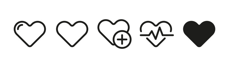 Set of heart icons. A collection of icons depicting hearts, universally recognized as symbols of love, affection, and emotions. These icons can be used to represent love, romance, relationships.