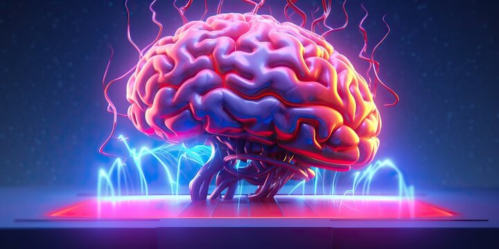 AI Generated. AI Generative. AI intelligence artificial brain head mind syntwave style future edication program. Graphic Art Illustration