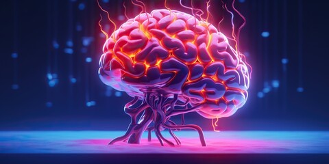 AI Generated. AI Generative. AI intelligence artificial brain head mind syntwave style future edication program. Graphic Art Illustration