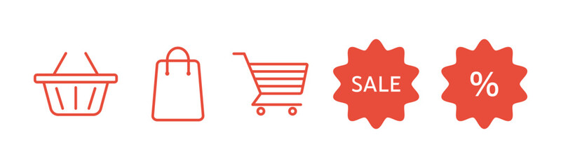 Set of discount icons. A collection of icons representing discounts, deals, and savings. These icons can be used to symbolize discounts, price reductions, special offers, promotions.