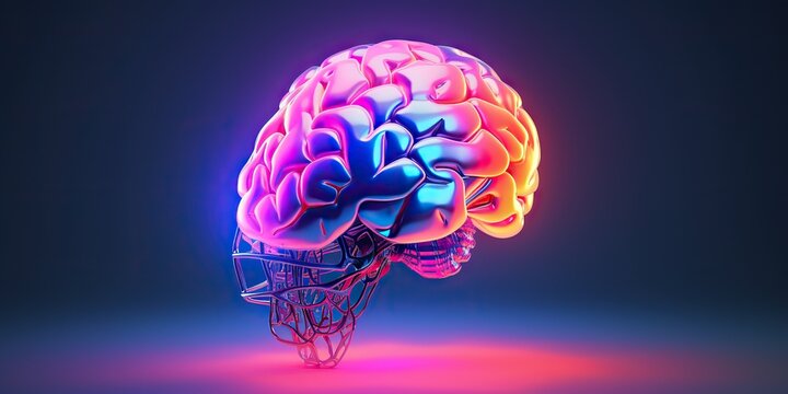 AI Generated. AI Generative. AI intelligence artificial brain head mind syntwave style future edication program. Graphic Art Illustration