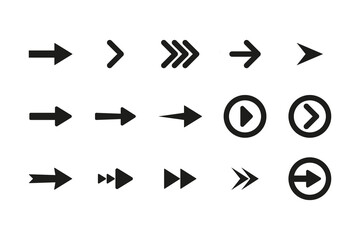 Set of arrow icons pointing sideways. Illustrations representing arrows in various directions, including left, right, up, and down, symbolizing navigation, movement, direction, and transitions.