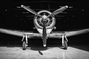 historical aircraft in a hangar - obrazy, fototapety, plakaty