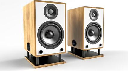 Fototapeta premium Music speakers on light background, generative AI.
