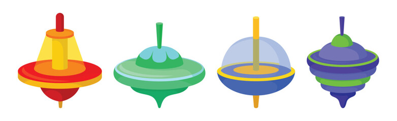 Spinning Top as Squat Toy with Sharp Point at the Bottom Vector Set