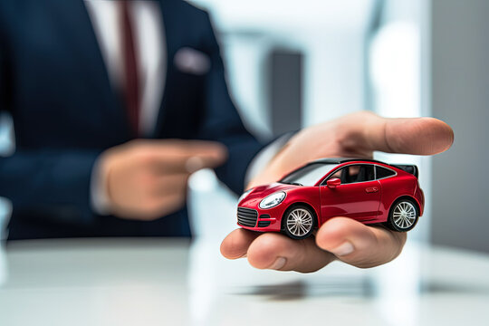 Dealer hand with car. Auto dealership and rental concept. Car loan, credit financial, lease. Generative AI