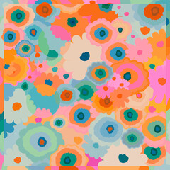 Cute colorful hand drawn artistic flowers neckerchief print. Modern cartoon style. Fashionable template for design.