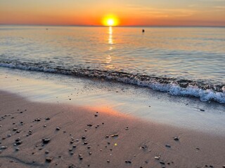 Orange sunset at the sea, natural sea sunset background