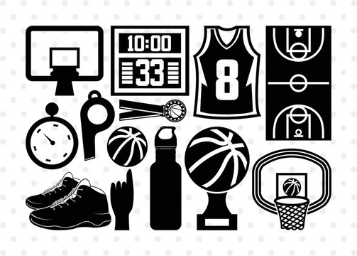 Basketball Set SVG Cut Files | Basketball Set Silhouette | Basketball Net Svg | Basketball Court Svg | Basketball trophy Svg | basketball jersey Svg | Basketball Set Bundle