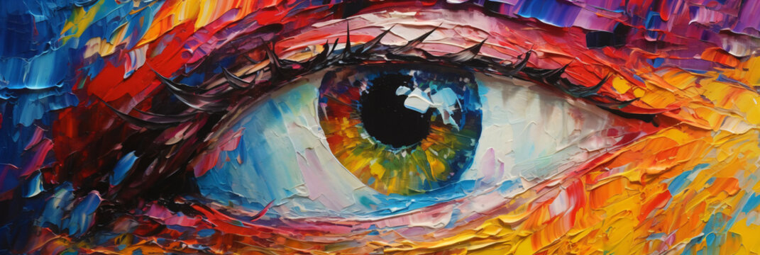oil painting style illustration of close up human eye, generative ai