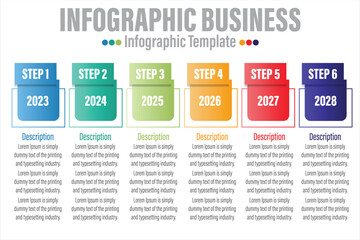 Infographic vector Business colorful template design simple shiny bar 6 Steps, 6 options or steps iisolated Minimal style. You can used for Marketing process, workflow presentations layout, print ad.