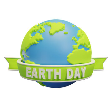 earth day with ribbon 3d render illustration