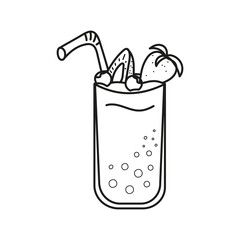 Isolated doodle Refreshing cocktail black and white. Outline vector illustration. Icon sweet concept