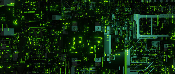 Advanced High-tech Circuit Board With Futuristic Circuits And Data Streams Sci-fi Inspired Silvery Banner Background Wallpaper Futuristic Transportation Systems