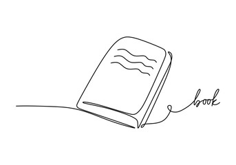 Book - School education object, one line drawing continuous design, vector illustration.