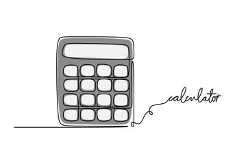 Calculator - School education object, one line drawing continuous design, vector illustration.