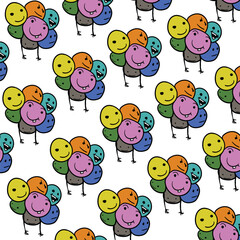 Cute cartoon characters hang in bunches in the air. Positive art is suitable for fashion design, children's interiors and similar projects.