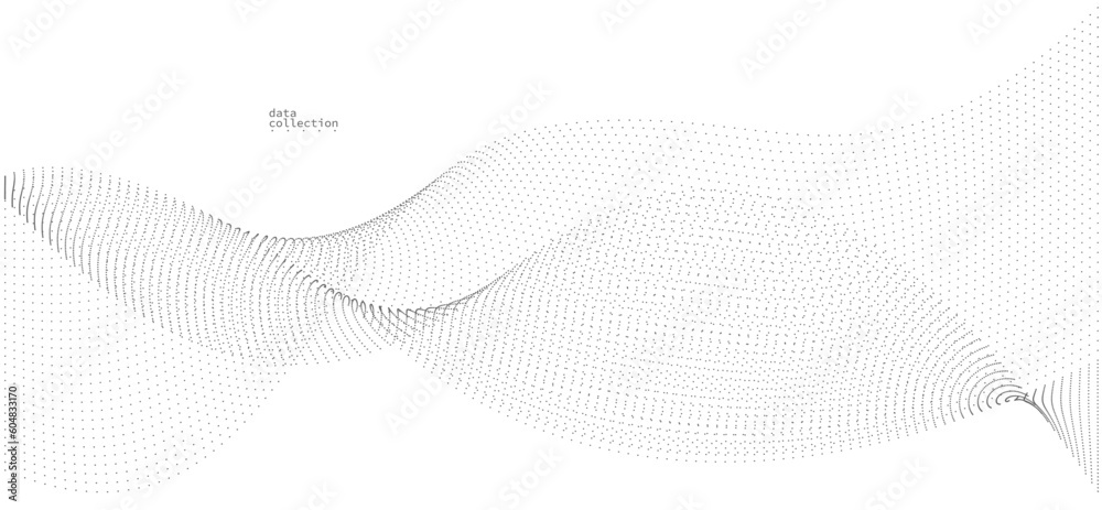Poster grey airy particles flow vector design, abstract background with wave of flowing dots array, digital