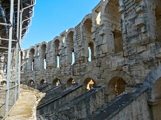 Arles, May 2023 : Visit the beautiful city of Arles en Provence - Historical city with its arena and ancient theater - View on the arena