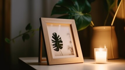 Blank photo frame on table