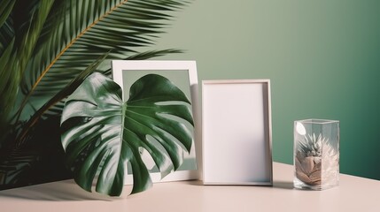 Blank photo frame on table