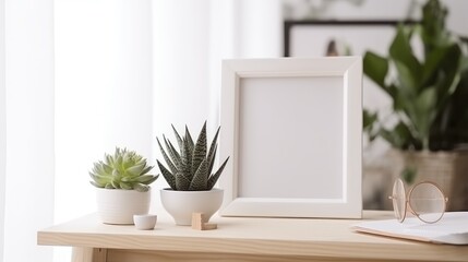 Obraz na płótnie Canvas Blank photo frame on table