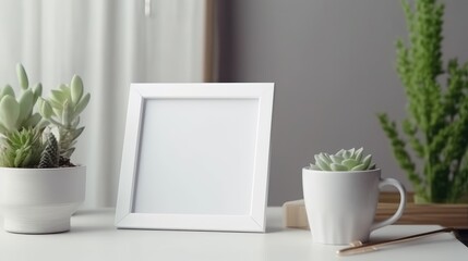 Blank photo frame on table
