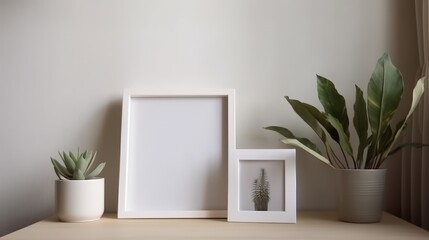 Blank photo frame on table