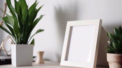 Fototapeta premium Blank photo frame on table