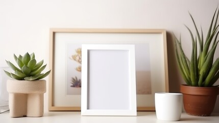 Blank photo frame on table