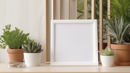 Blank photo frame on table