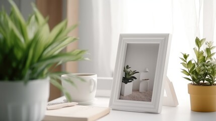 Blank photo frame on table