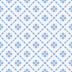 Seamless pattern with blue geometric flowers